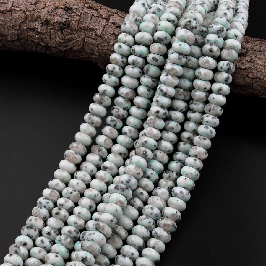 Natural Kiwi Jasper 8mm and 10mm Rondelle Beads 15.5" Strand