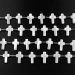 AAA Iridescent Carved Natural White Mother of Pearl Shell Cross Beads Side Drilled 15.5" Strand
