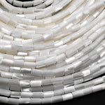 AAA Natural White Mother of Pearl Small Tube Cylinder Beads 15.5" Strand