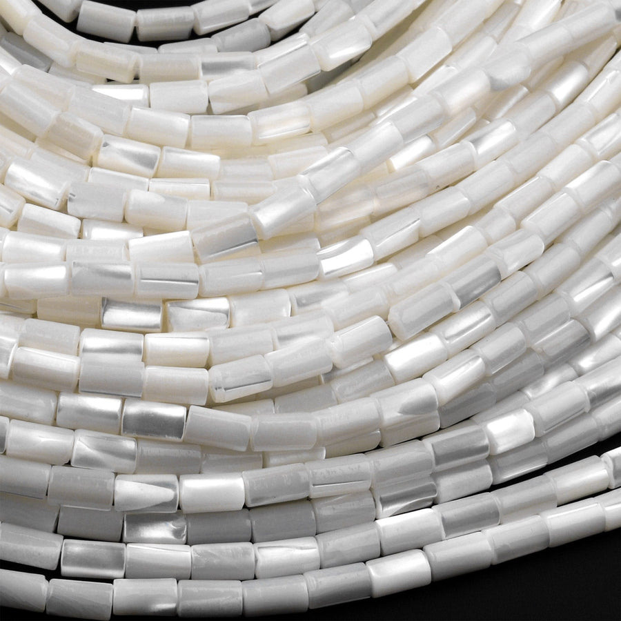 AAA Natural White Mother of Pearl Small Tube Cylinder Beads 15.5" Strand