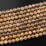 AAA Natural Golden Rutilated Quartz 4mm 6mm 8mm 10mm 12mm 14mm Round Beads Sharp Rutile Hair Needle 15.5" Strand