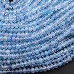 AAA Extra Translucent Faceted Natural Blue Aquamarine Rondelle Beads 3mm 4mm 5mm 7mm 15.5" Strand