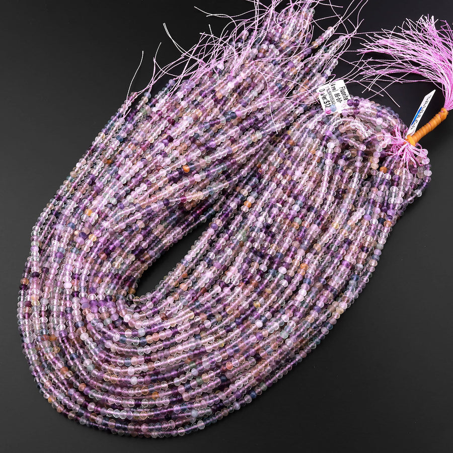Natural Rainbow Fluorite Faceted 4mm Rondelle Beads Micro Laser Cut Multicolor Gemstone Beads 15.5" Strand
