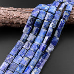 Faceted Natural Snow Mountain Sodalite Nuggets Large Chunky Faceted Flat Rectangle Beads 15.5" Strand