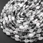 Natural Black Tourmaline Rutilated Quartz Leaf Beads Hand Carved Gemstone 15.5" Strand