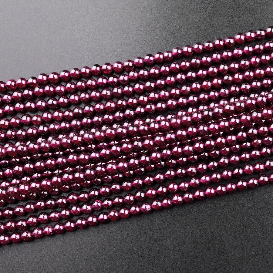 Natural Purple Garnet From Mozambique Smooth 2mm 3mm 4mm 5mm 6mm Round Gemstone Beads 15.5" Strand