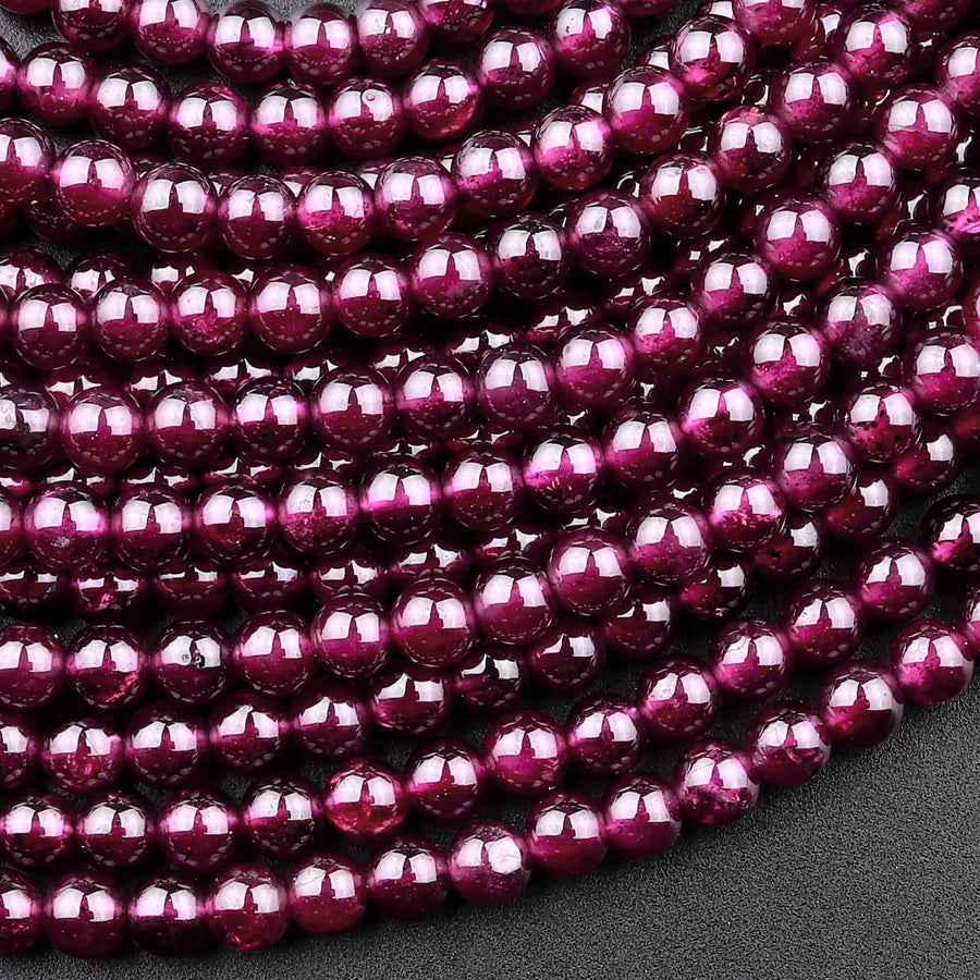 Natural Purple Garnet From Mozambique Smooth 2mm 3mm 4mm 5mm 6mm Round Gemstone Beads 15.5" Strand