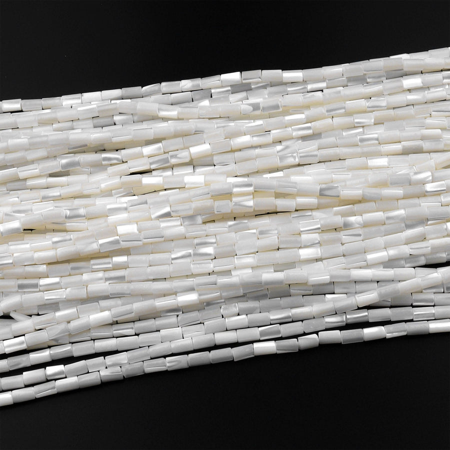 AAA Natural White Mother of Pearl Small Tube Cylinder Beads 15.5" Strand