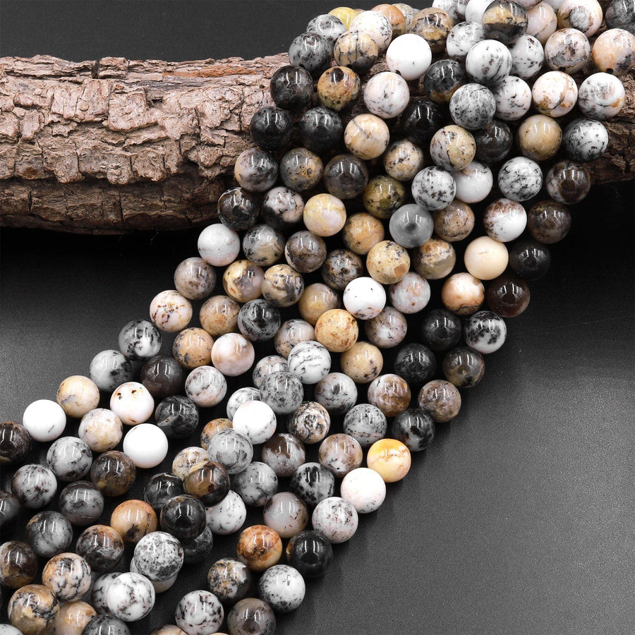 Natural Dendritic Opal 6mm 8mm Round Beads Gray Tan Brown Creamy White Colors 15.5" Strand
