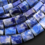 Faceted Natural Snow Mountain Sodalite Nuggets Large Chunky Faceted Flat Rectangle Beads 15.5" Strand