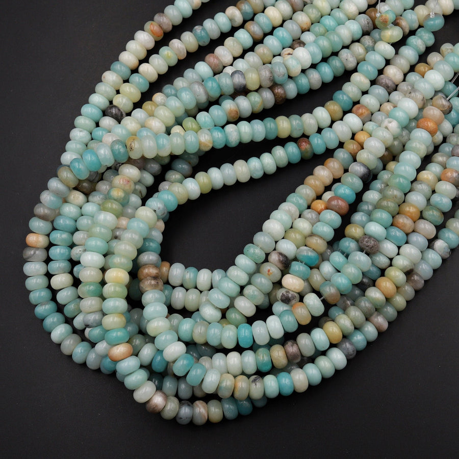 Natural Amazonite Smooth Rondelle 6mm 8mm Beads 15.5" Strand