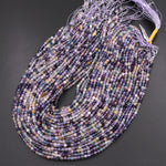 Natural Fluorite Faceted 4mm Round Beads Micro Cut Purple Green Yellow Gemstone Bead 15.5" Strand