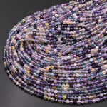 Natural Fluorite Faceted 4mm Round Beads Micro Cut Purple Green Yellow Gemstone Bead 15.5" Strand