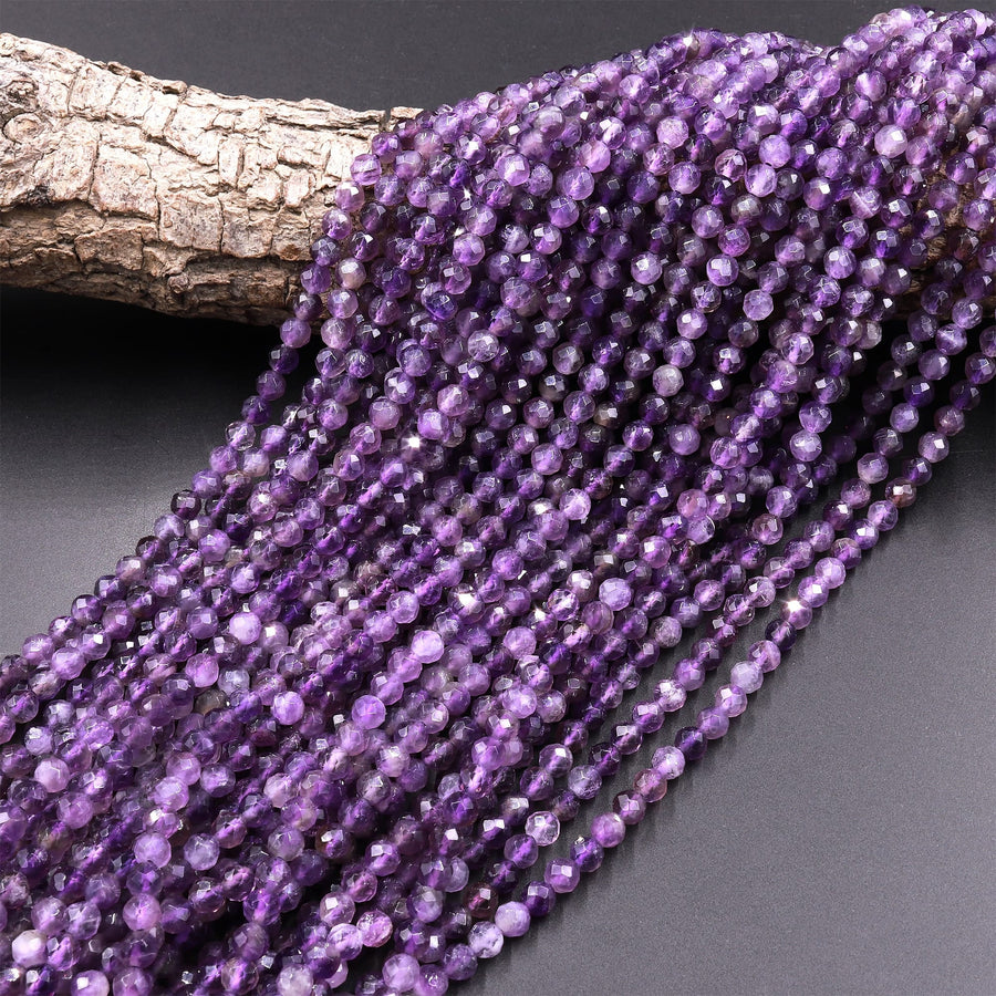 Faceted Natural Amethyst 4mm 5mm 6mm Round Beads 15.5" Strand