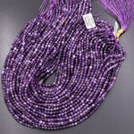 Faceted Natural Amethyst 4mm 5mm 6mm Round Beads 15.5" Strand