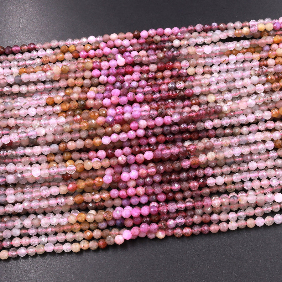 Micro Faceted Multicolor Ruby Sapphire Gemstone Round Beads 3mm 15.5" Strand