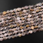 Natural Golden Rutile Quartz Freeform Oval Pebble Nugget Beads Gemstone 15.5" Strand