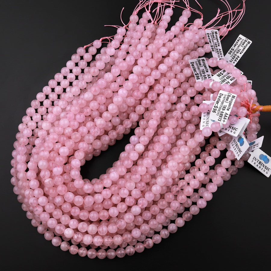 AAA Natural Morganite Beads Smooth 4mm 6mm 8mm 10mm 12mm 14mm Round Beads Pink Beryl Aquamarine Gemstone 15.5" Strand