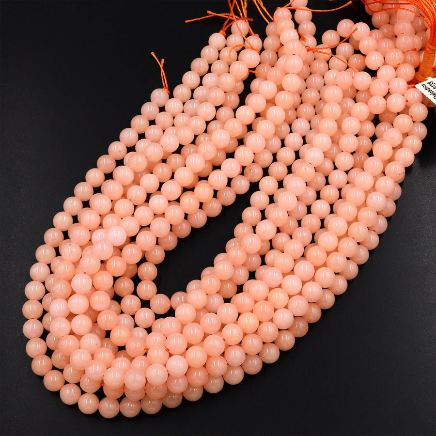Natural Peach Chalcedony Smooth Round Beads 6mm 8mm 10mm Gemstone 15.5" Strand