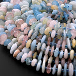 Multicolor Pink Blue Green Aquamarine Morganite Beryl Smooth Freeform Disc Chip Beads 15.5" Strand