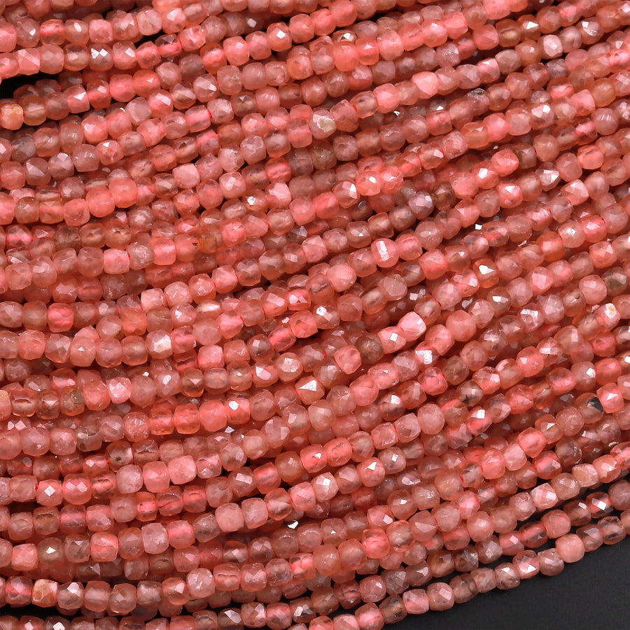 AAA Natural Pink Rhodochrosite Faceted 2mm 3mm Cube Square Dice Beads Gemstone 15.5" Strand