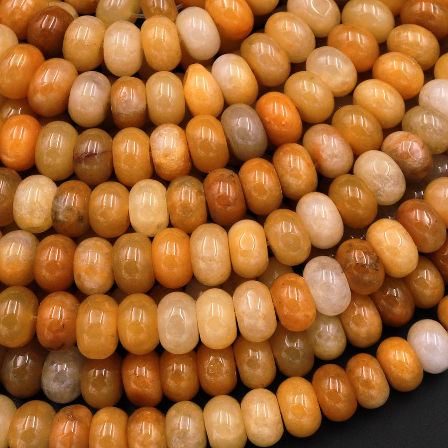 Natural Yellow Jade 6mm 8mm Smooth Rondelle Beads 15.5" Strand