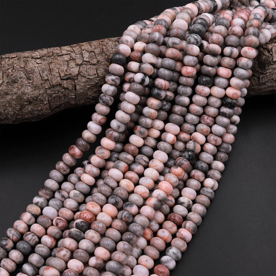 Natural Pink Zebra Jasper 6mm 8mm Smooth Rondelle Beads 15.5" Strand