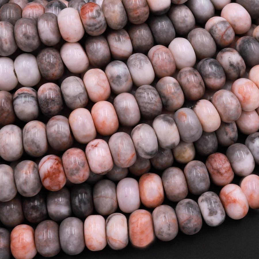Natural Pink Zebra Jasper 6mm 8mm Smooth Rondelle Beads 15.5" Strand