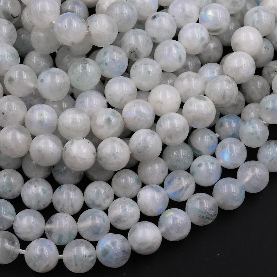 Natural Rainbow Moonstone 4mm 6mm 8mm 12mm Round Beads Tinted Green Color 15.5" Strand