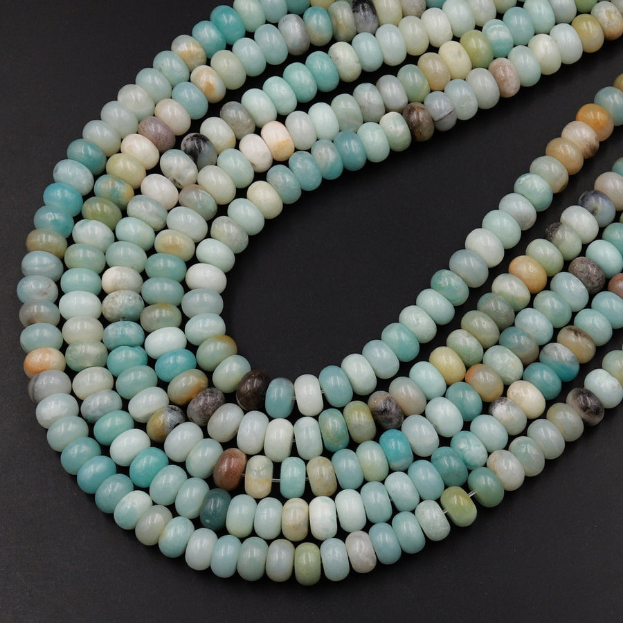 Natural Amazonite Smooth Rondelle 6mm 8mm Beads 15.5" Strand