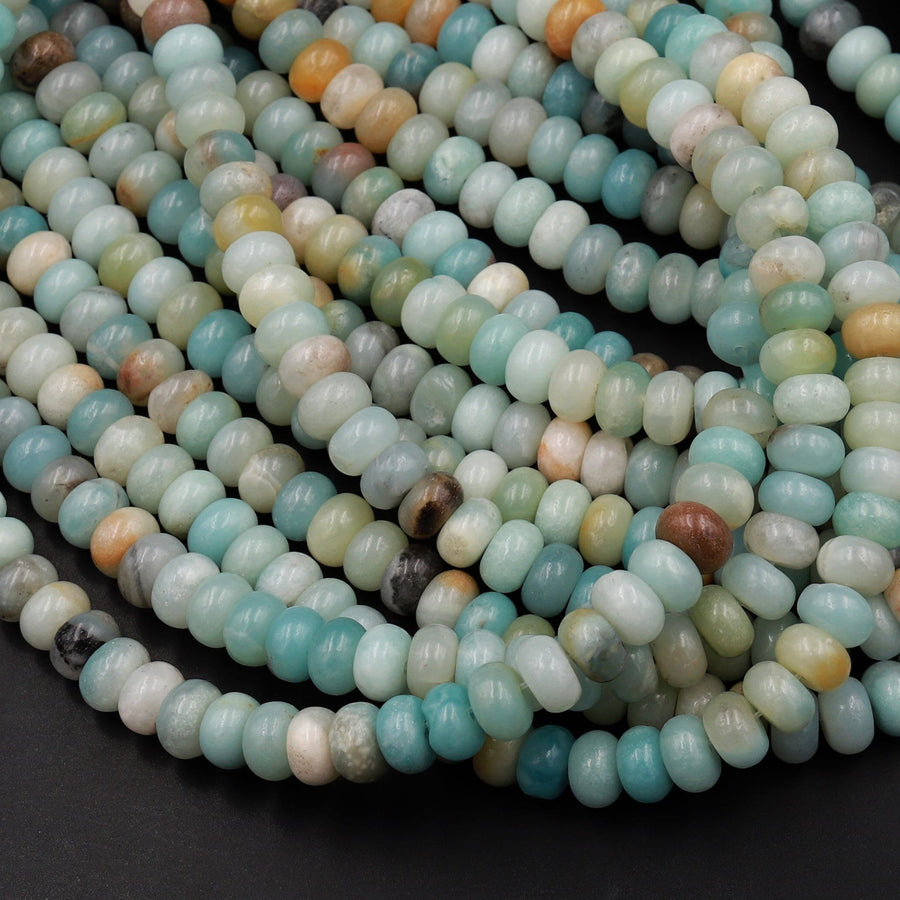 Natural Amazonite Smooth Rondelle 6mm 8mm Beads 15.5" Strand