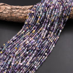 Natural Fluorite Faceted 4mm Round Beads Micro Cut Purple Green Yellow Gemstone Bead 15.5" Strand