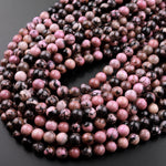 Natural Pink Rhodonite Beads 4mm 6mm 8mm 10mm Round Beads Earthy Pink Interesting Black Matrix Beads 15.5" Strand