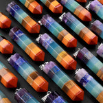 AAA Rainbow Chakra Crystal Pendant Healing Stone Pendulum Tower Point