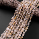 Natural Golden Rutile Quartz Freeform Oval Pebble Nugget Beads Gemstone 15.5" Strand