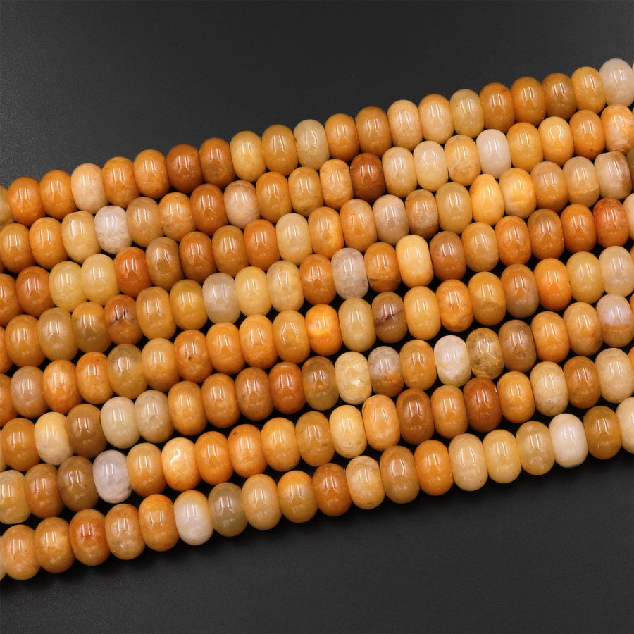Natural Yellow Jade 6mm 8mm Smooth Rondelle Beads 15.5" Strand