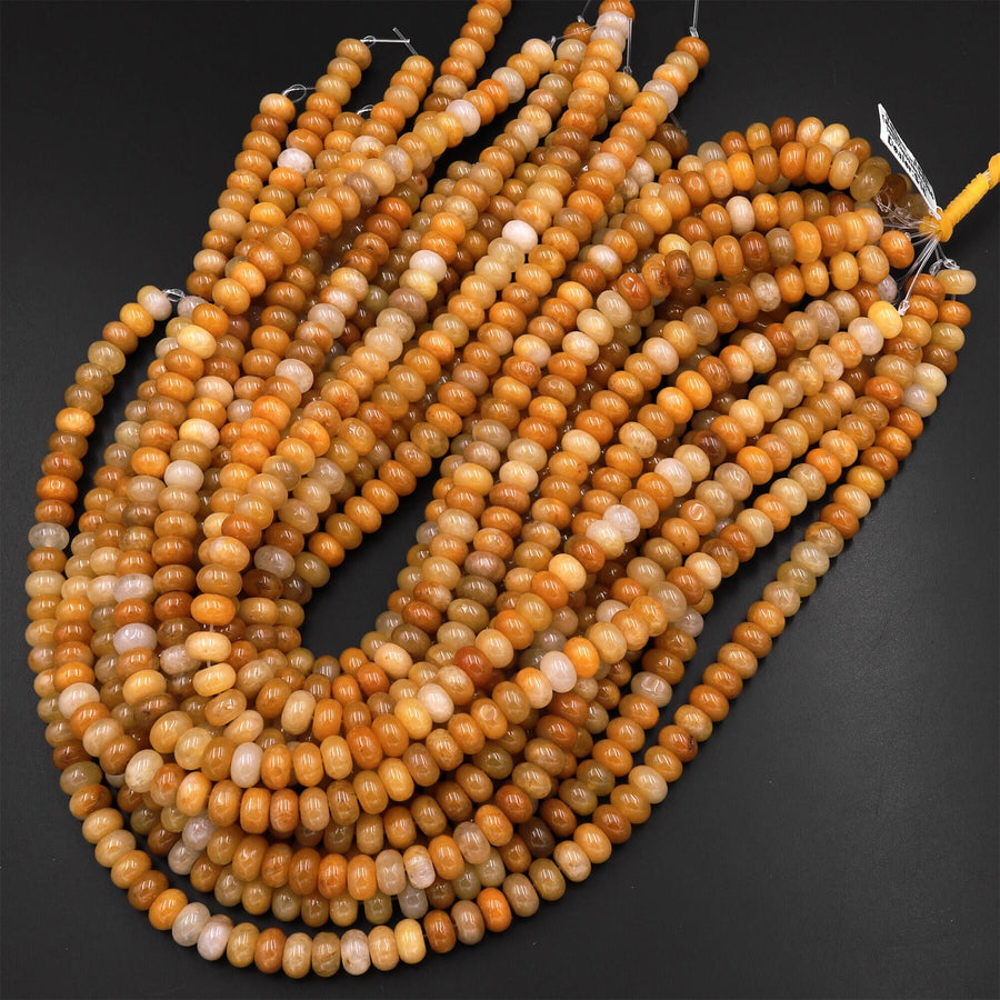 Natural Yellow Jade 6mm 8mm Smooth Rondelle Beads 15.5" Strand