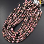 Natural Pink Rhodonite Beads 6mm 8mm Smooth Rondelle Earthy Pink Interesting Black Matrix Beads 15.5" Strand