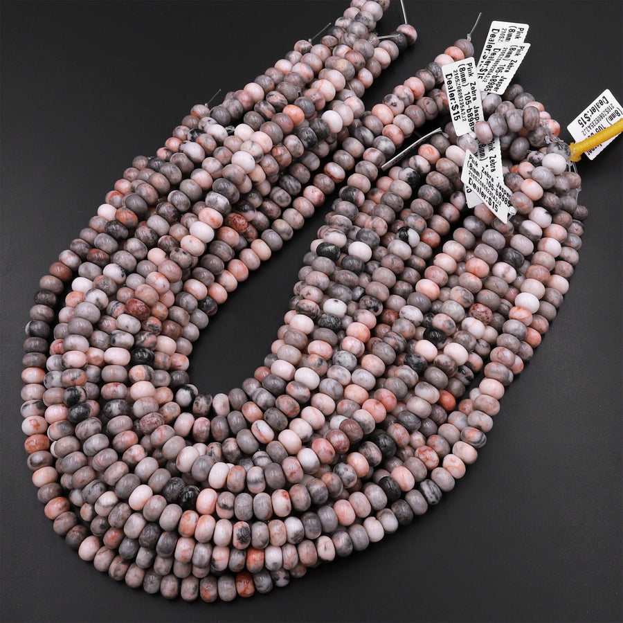 Natural Pink Zebra Jasper 6mm 8mm Smooth Rondelle Beads 15.5" Strand
