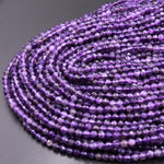 Faceted Natural Amethyst 2mm 4mm 5mm 6mm Round Beads 15.5" Strand