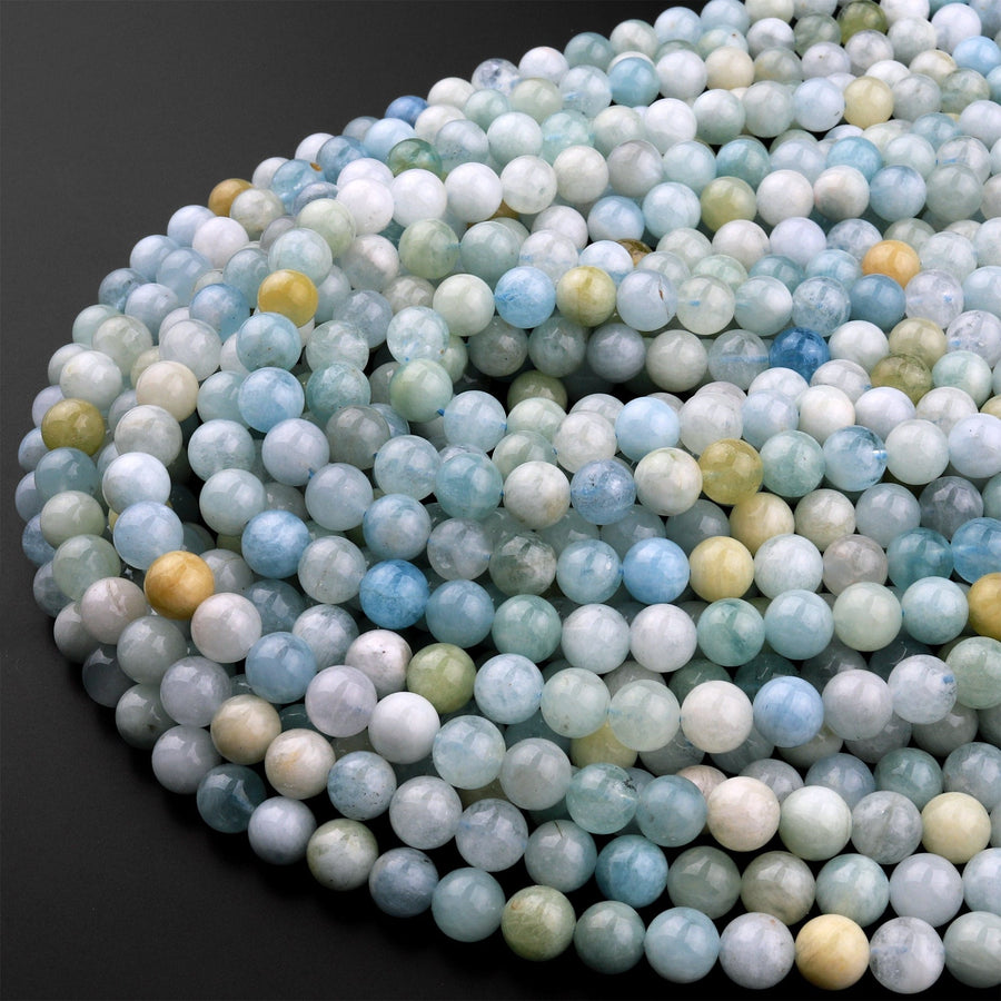 Natural Multicolor Blue Green Canary Aquamarine 4mm 6mm 8mm 10mm 12mm Smooth Round Beads 15.5" Strand