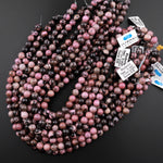Natural Pink Rhodonite Beads 4mm 6mm 8mm 10mm Round Beads Earthy Pink Interesting Black Matrix Beads 15.5" Strand