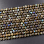 AA Natural Labradorite 4mm 5mm 6mm 8mm 10mm Round Beads Golden Green Flashes 15.5" Strand