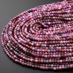Real Genuine Natural Ruby Faceted 4mm Cube Dice Square Beads Micro Faceted Laser Diamond Cut 15.5" Strand