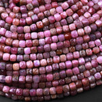 Real Genuine Natural Ruby Faceted 4mm Cube Dice Square Beads Micro Faceted Laser Diamond Cut 15.5" Strand