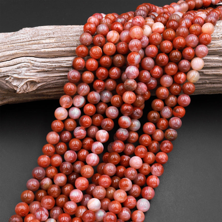 Extremely Rare! AA Natural Moroccan Red Banded Agate 8mm 9mm 10mm 12mm 14mm Round Bead 15.5" Strand