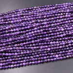 Faceted Natural Amethyst 2mm 4mm 5mm 6mm Round Beads 15.5" Strand