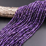 Faceted Natural Amethyst 2mm 4mm 5mm 6mm Round Beads 15.5" Strand