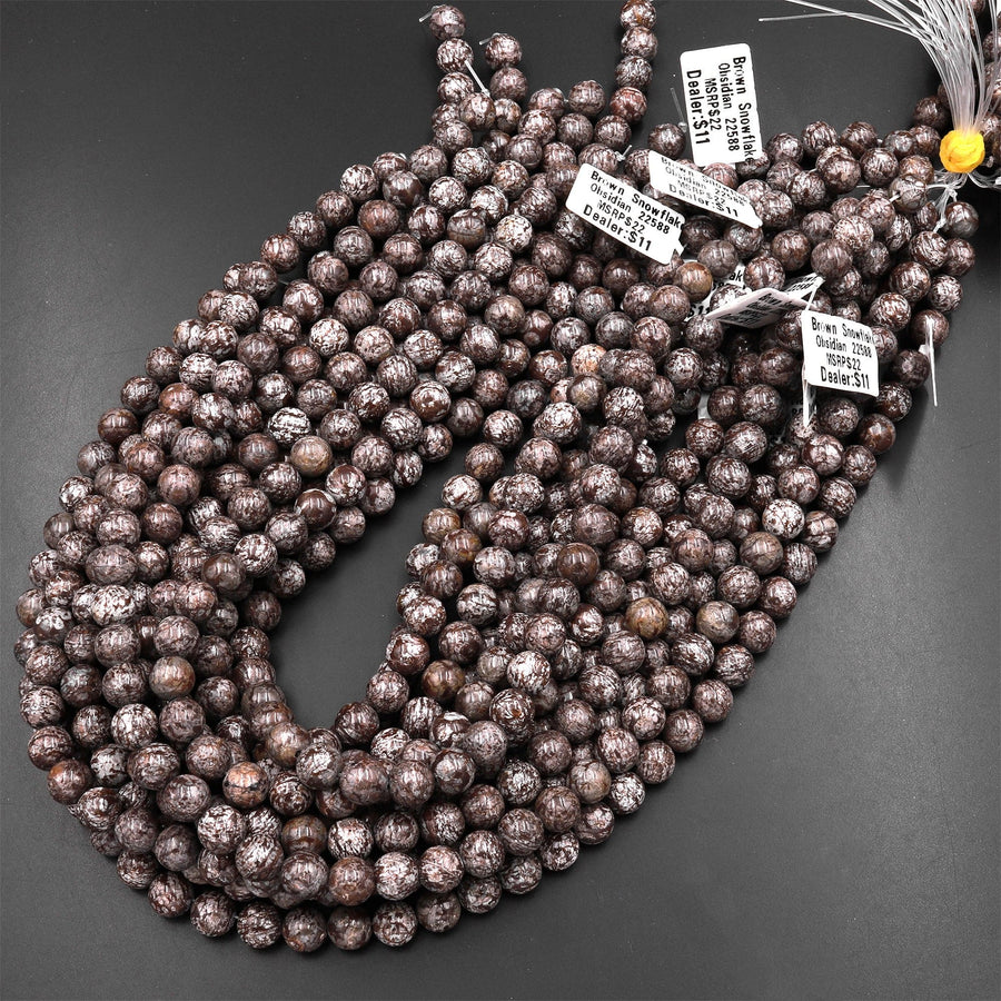 Natural Brown Snowflake Obsidian Beads 4mm 6mm 8mm 10mm Gemstone Round Beads 15.5" Strand