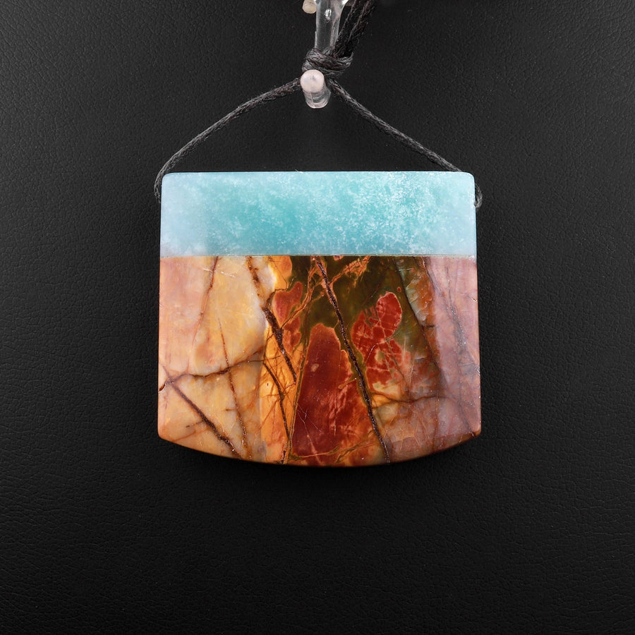 Natural Red Creek Jasper Amazonite Fusion Pendant Multicolor Picasso Jasper Saddle Locket Shape